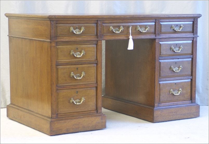 2076 Small Antique Oak Pedestal Desk Front (3)